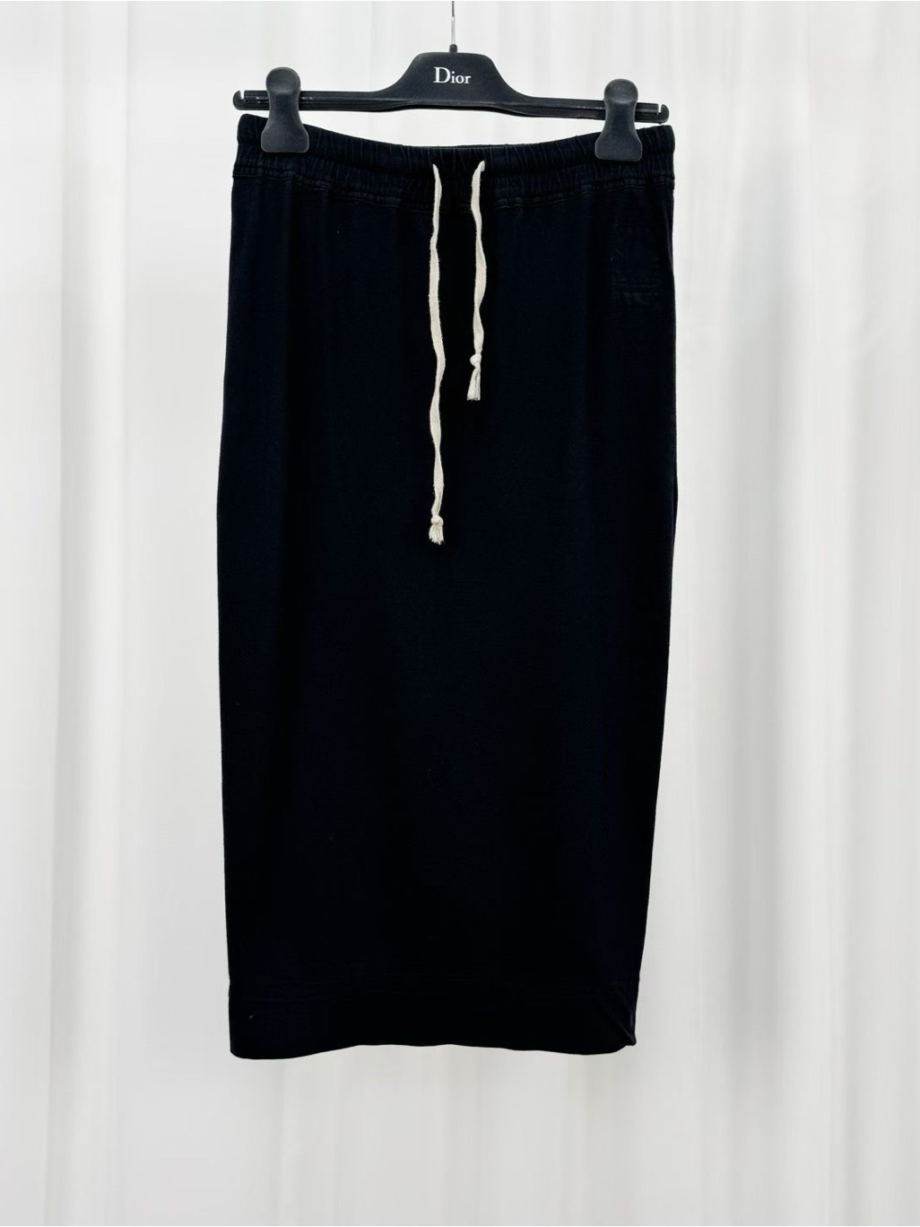 Steal Rick Owens Black Midi Drawstring Skirt With White Cord